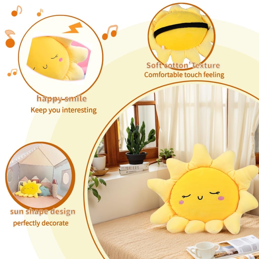 Lioong 17.8Inch Cute Sun Shaped Pillow Sofa Cushion Car Throw Pillows Floor Pillow for Kids Girls Women Home Decor,Yellow