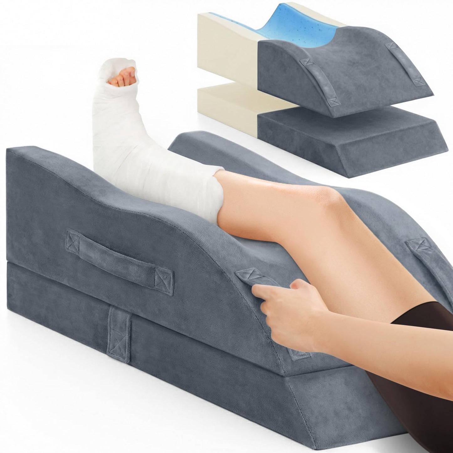 TranquilRelax Leg Elevation Pillows, Wedge Pillow for After Surgery, Memory Foam Leg Support Adjustable, Comfort Care for Back Knee Hip Ankles Pain, Knee Pillow for Sleeping Blood Circulation Grey