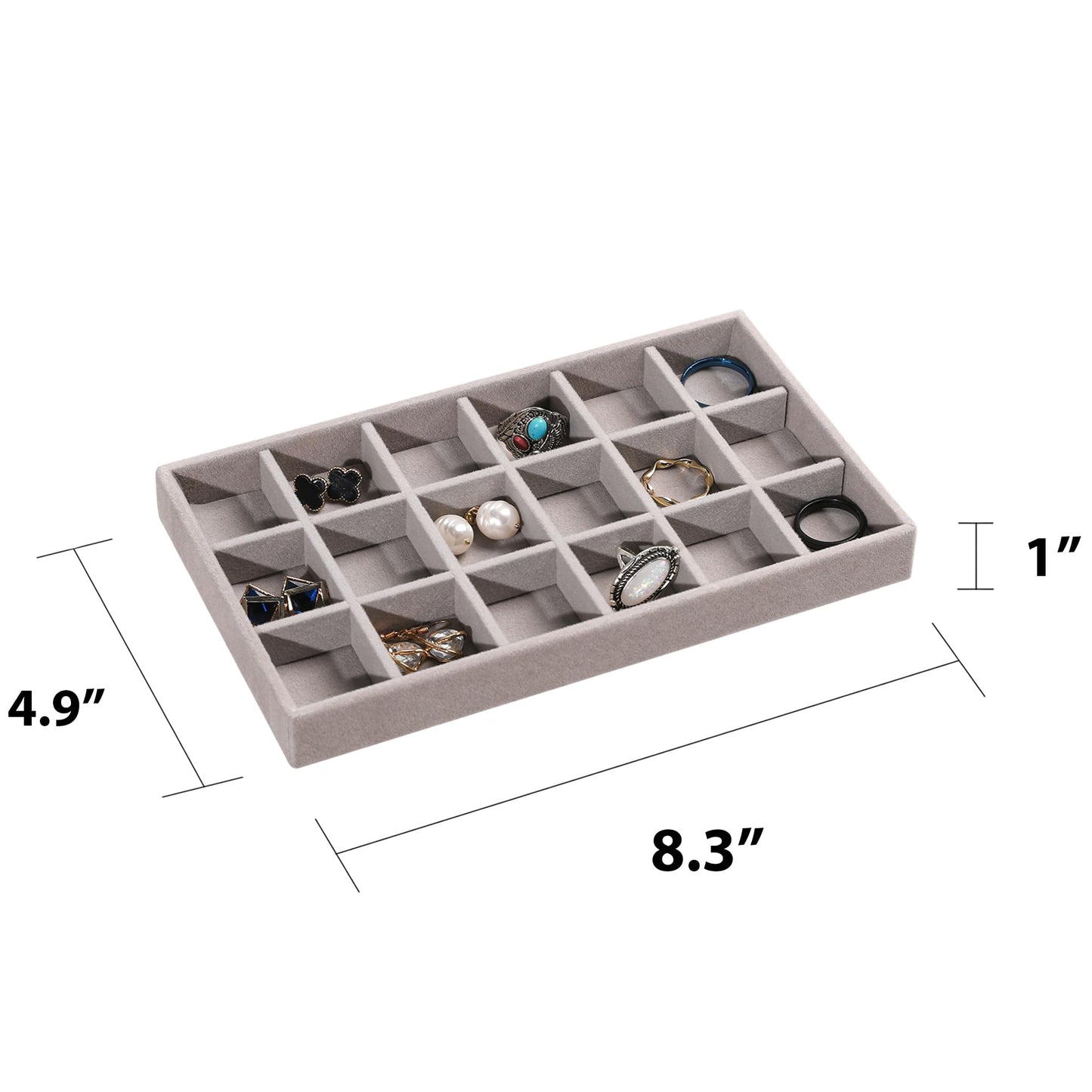 Frebeauty Jewelry Organizer Tray,Stackable Velvet Jewelry Trays,Drawer Inserts Earring Organizer For Women Jewelry Storage Display Case for Rings Stud Necklaces,Set of 9(Grey)
