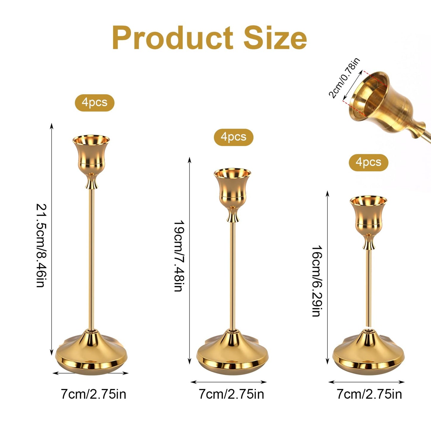12pcs Gold Candle Holders, Candlestick Holders Taper Candle Holders for Pillar Candles Sticks Holder Decor Halloween Christmas Decorations Candle Candelabros para Centros de Mesa