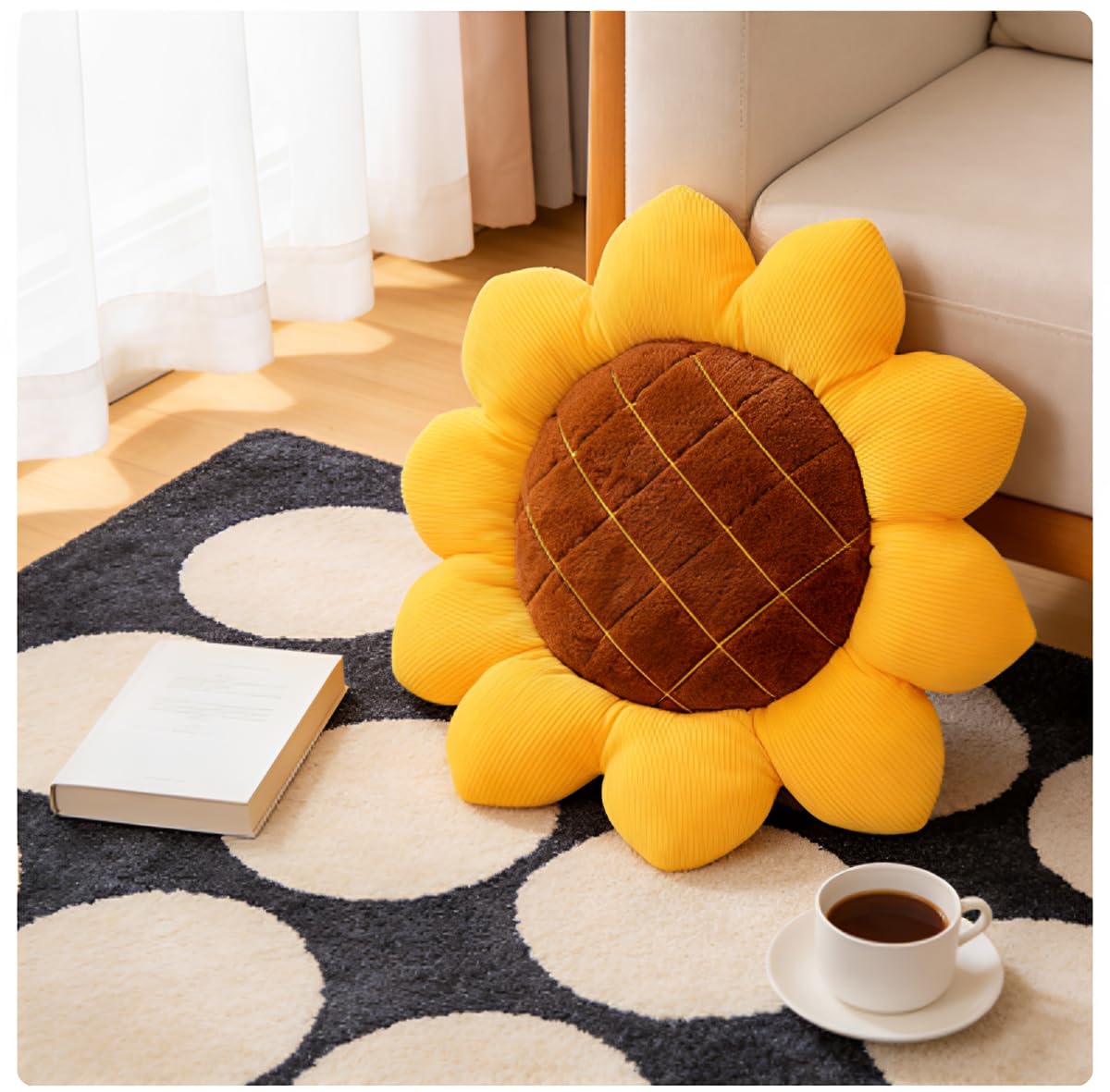 Drexasl 2 Pcs 3D Sunflower Throw Pillow,Yellow Flower Floor Seating Cushion, Soft Plush Chair Pad Decorative Pillow for Bed, Sofa, Car, Office & Home Decor, Idea (15.8 Inch)