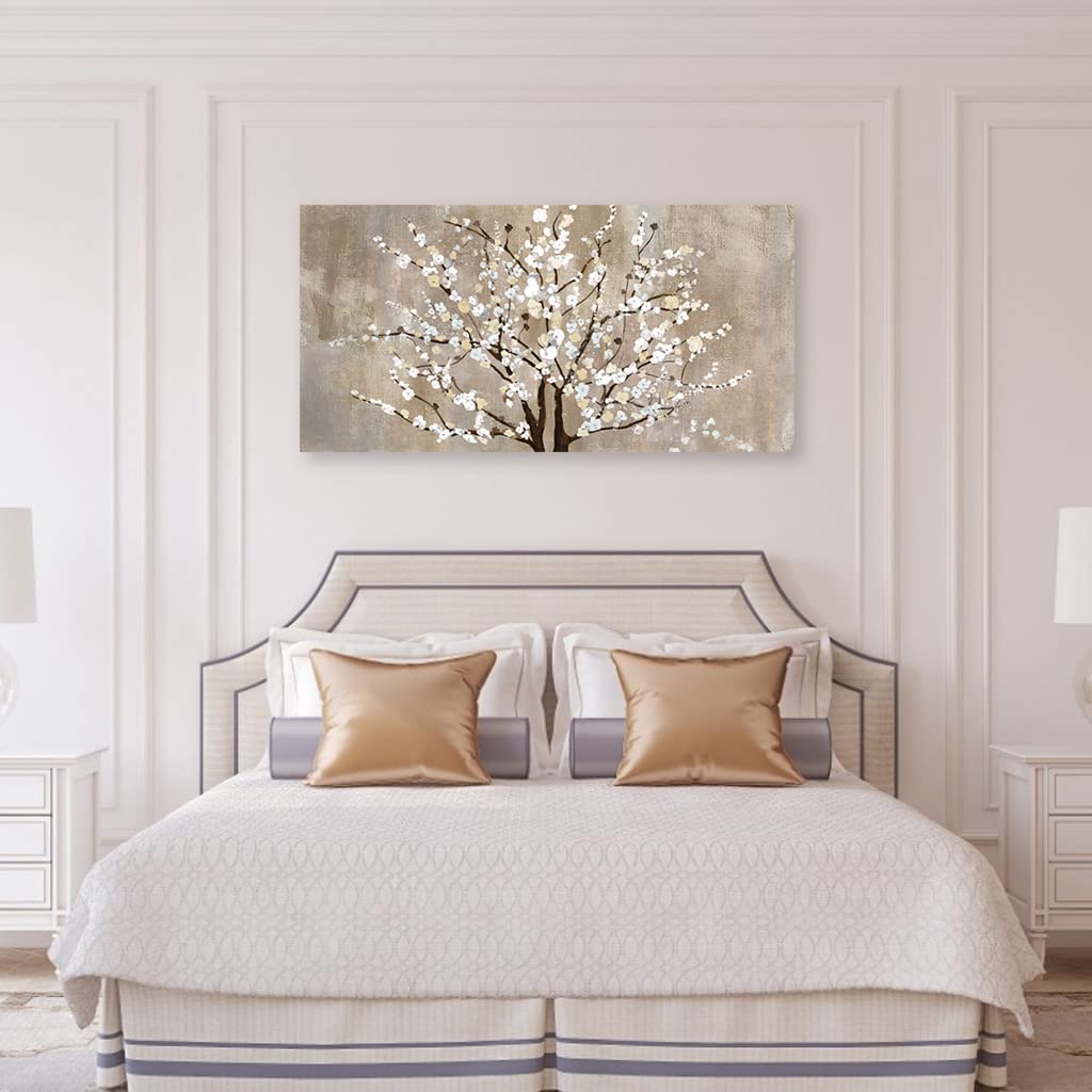 arteWOODS Flower Canvas Wall Art for Living Room - Stunning Floral Artwork, Versatile Decor, Ready To Hang, Elegant Prints Plum Blossom Abstract Framed Painting Bedroom Decor - Beige/Brown 29 x 58