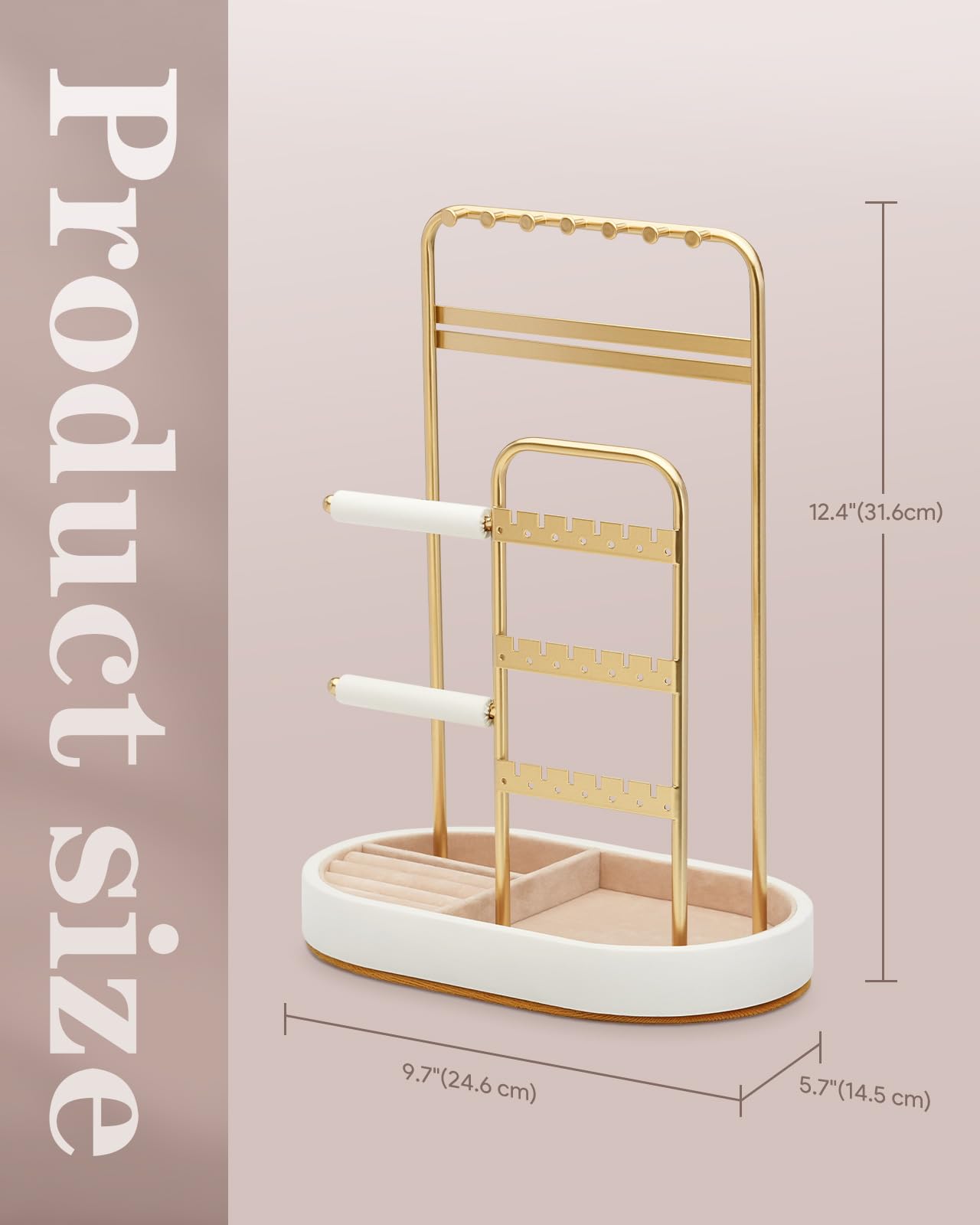 ChuStory Jewelry Organizer, Jewelry Holder Gold with Metal Frame and Velvet Ring Tray Protect headdress from scratches, Women Jewelry Stand Organizer