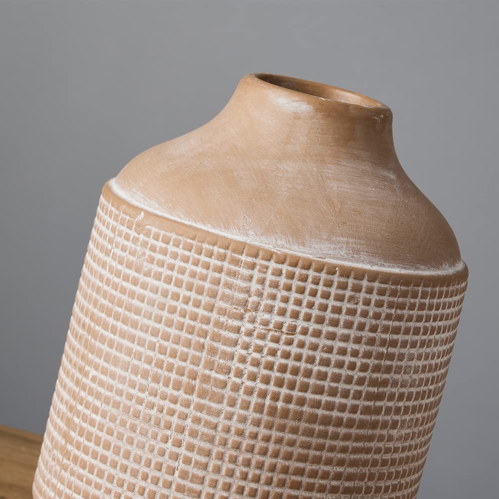 SIDUCAL Ceramic Rustic Farmhouse Vase, Sand Glaze Finish Boho Vase, Pottery Decorative Flower for Home Decor, Table, Living Room Decoration, Shelf Decor, Mantel, 7 Inch, Beige