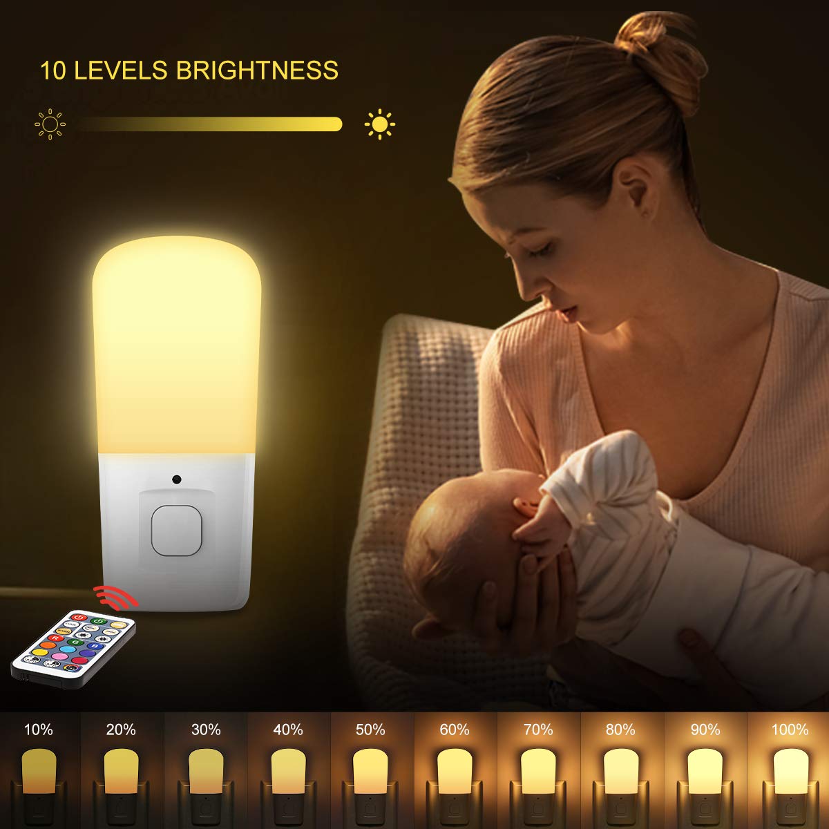 LOHAS Plug in LED Night Lights, Dimmable, 2 Pack RGB 9-Color Changing Night Lights, 2 Pack Aid No Blue Light Amber Night Lights with Dusk to Dawn Sensor for Kid Bedroom Nursery Hallway Kitchen, 4 Pack