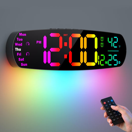ANALOI Large Digital Wall Clock,14.4 inch Large Display Digital Clock with Auto Dimming, Temperature and Date, Remote Control, Night Light,DST, Alarm for Classroom/Gym/Bedroom