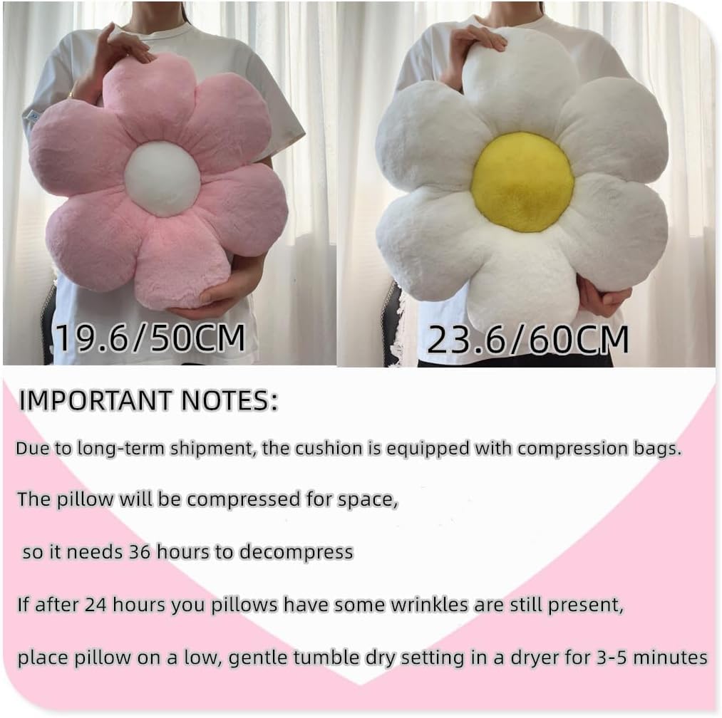 Vdoioe 3PCS Flower Pillow Set,Flower Throw Pillow 15.7In Daisy Pillow Cute Decorative Pillow Cushion Home Decor& Plush Pillow for Sofa Couch Bed Reading Tent.