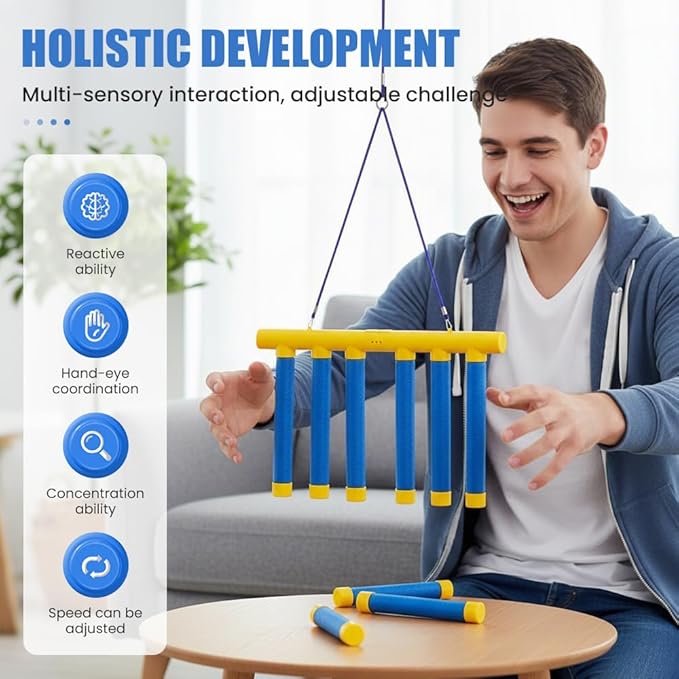 Reflective Drop Stick Challenge Game, 2026 New Hand Eye Coordination Reflex Training Toy, 3 Adjustable Speed Modes, Catching Sticks Game for All Ages (Green)