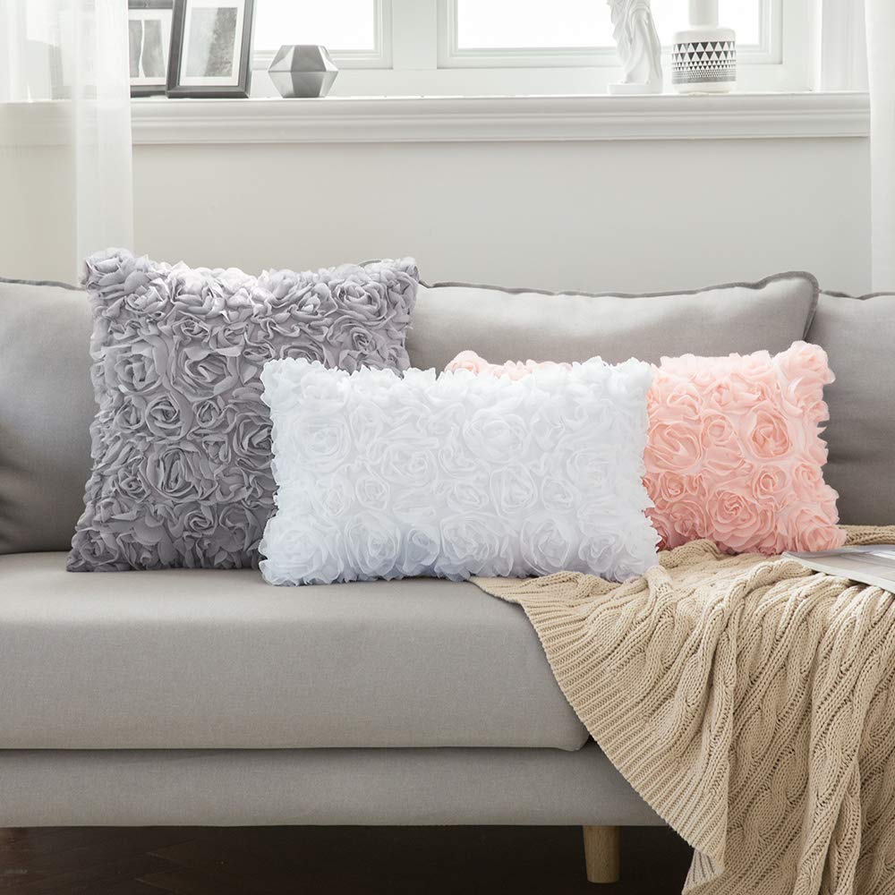 MIULEE Spring Romantic Stereo Chiffon Rose Flower Pillow Cover with New Pillow Inserts 12x20