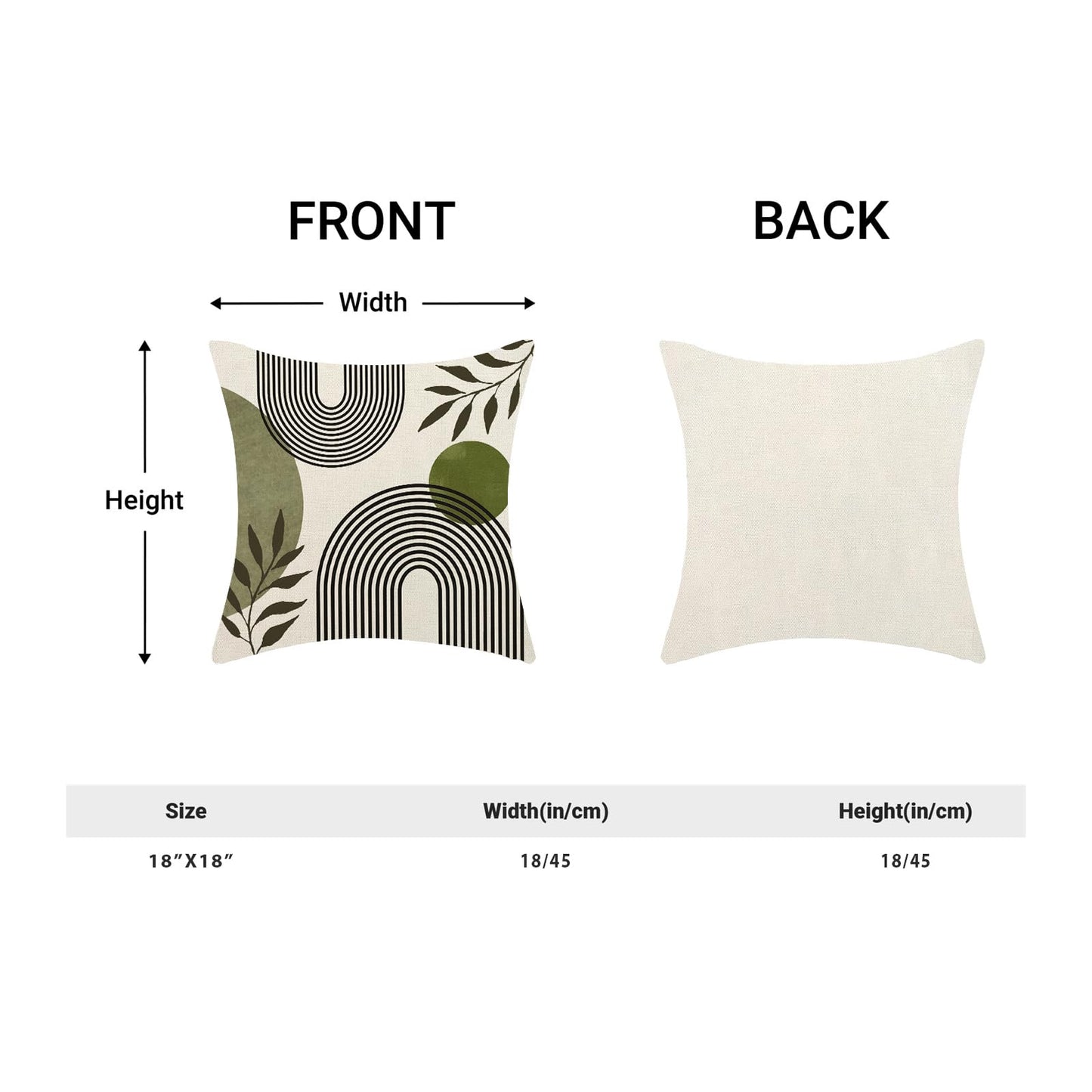 Boho Summer Pillow Covers 18x18 Inch 2 Pcs, Sage Green and Tropical Leaf Outdoor Decorative Throw Pillows, Mid Century Abstract Art Farmhouse Decor Pillowcase Linen Cushion Cover for Couch Sofa