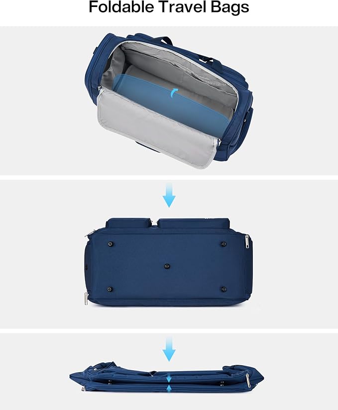 MILADA Carry On Luggage Bags for Travel Large Foldable Duffle Bag for Travel Lightweight Personal Bags for Airplanes Weekend Overnight Bags for Women Mens Travel Bag, Blue