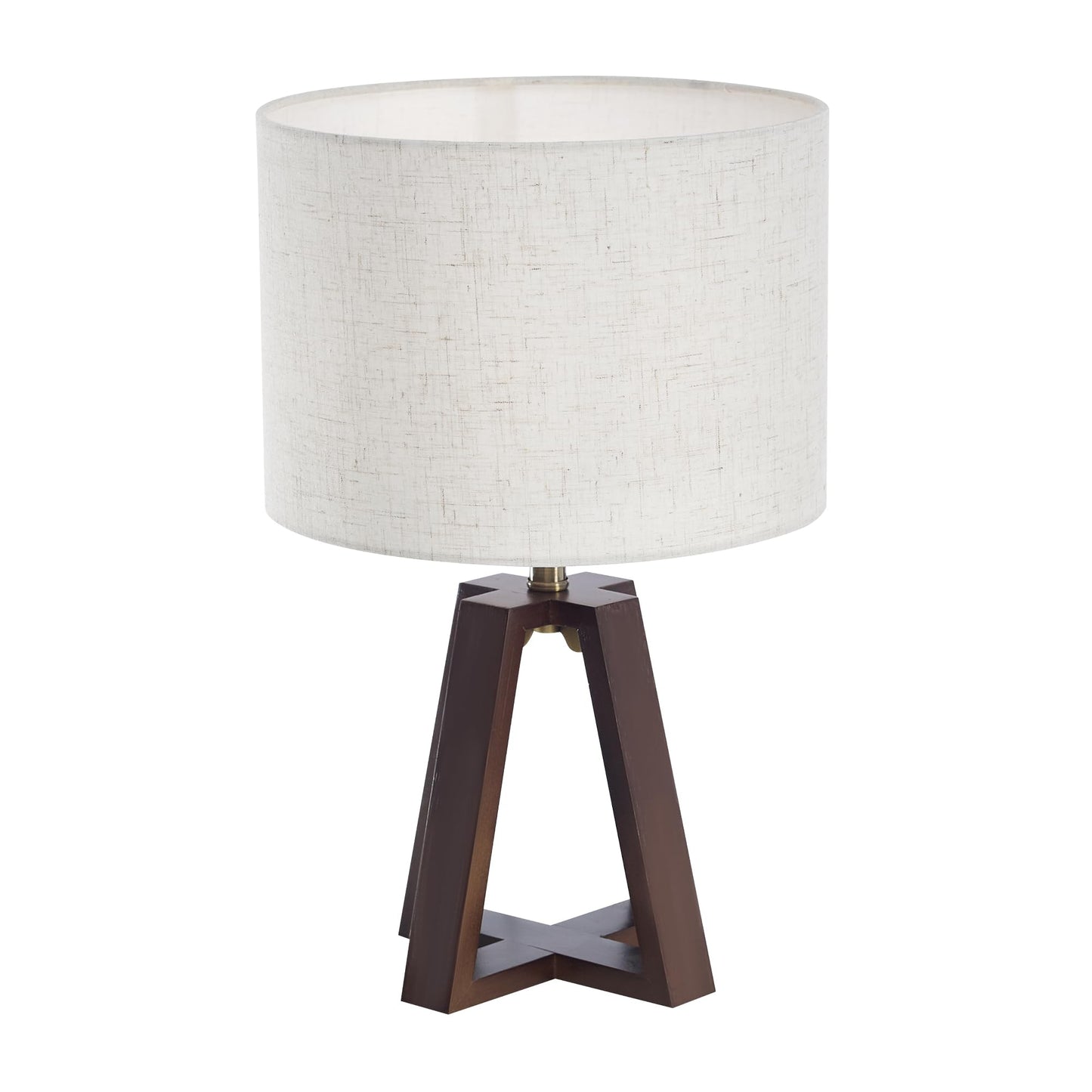 Booniture Cross-Base Table Lamp, Small Bamboo Bedside Lamp with Beige Linen Lampshade, Boho Modern Nightstand Lamp for Bedroom Living Room Office,E26 Socket, Walnut