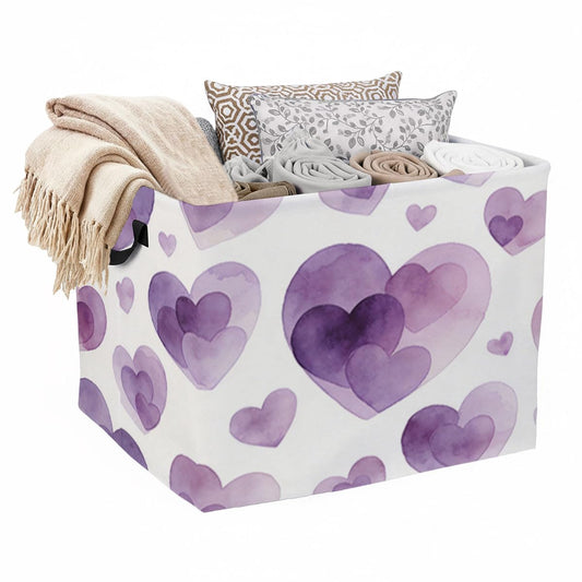 56L Purple Heart Foldable Square Laundry Hamper with Handles – Large Clothes, Blanket & Toy Storage Basket for Home Organization.
