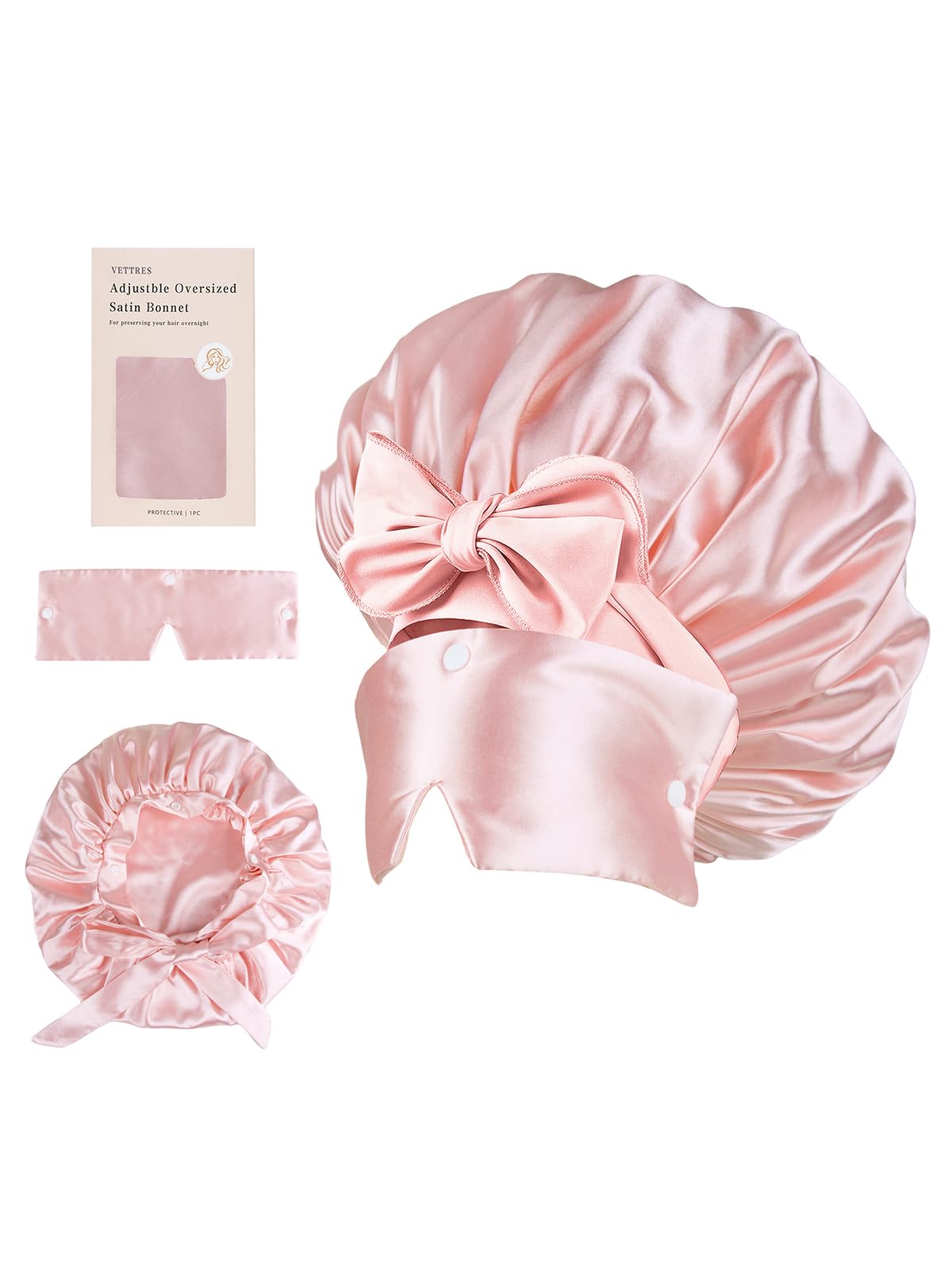 Vettres Double Layer Satin Bonnet for Sleeping with Detachable Eye Mask Adjustable Night Cap for Curly, Natural, Braided Hair Reduces Frizz & Locks in Moisture Yellow Strawberry