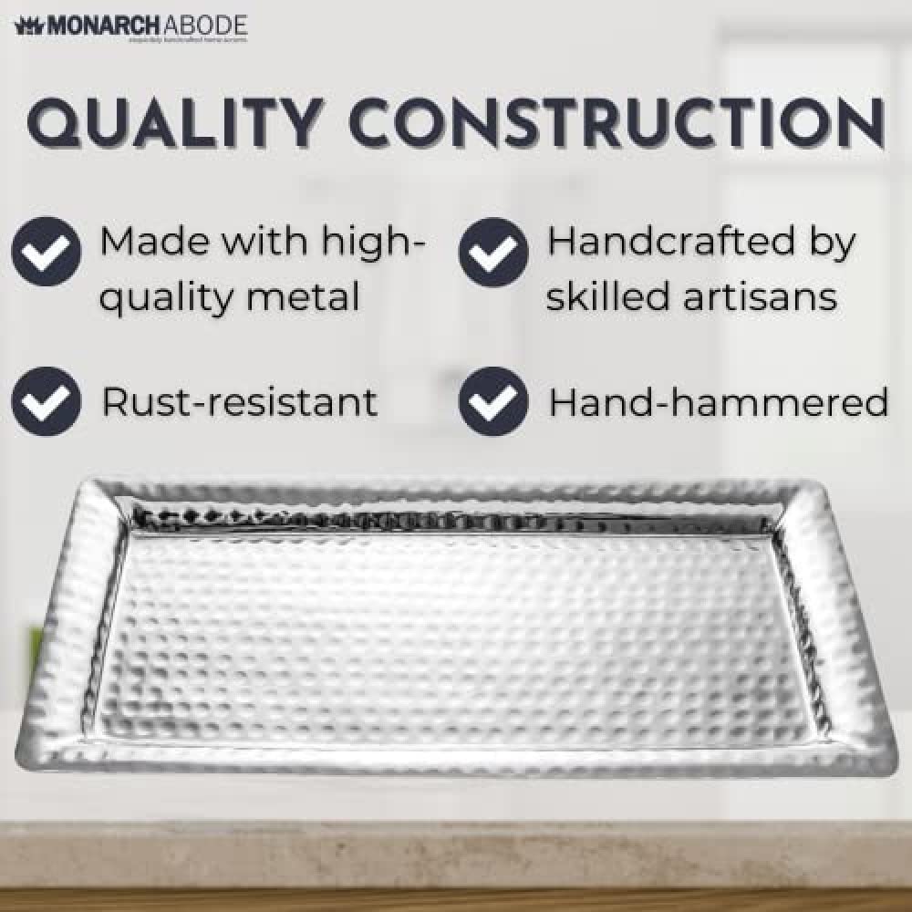 Monarch Abode Decorative Tray – 12-Inch Hand Hammered Nickel Finish Metal Bathroom Tray Countertop, Vanity Trays Organizer, Perfume Plate for Dresser, Kitchen Countertop Small Fruit Platter