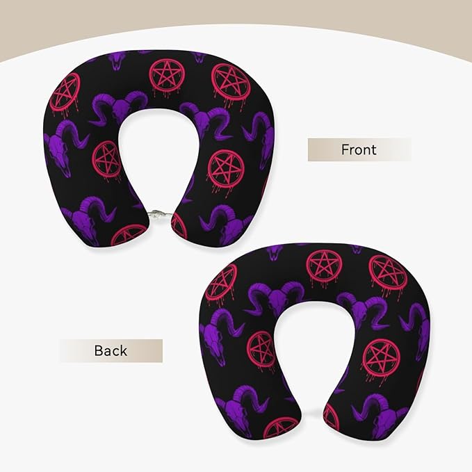 Neck Travel Pillow, Breathable Memory Foam Chin & Head Support Cushion Mystical Ram Skull for Airplane Car Sleeping Rest