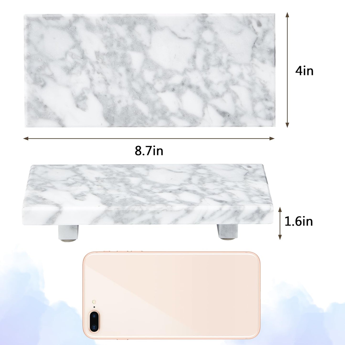 Natural Marble Tray Pedestal Stand – Soap & Jewelry Riser for Bathroom Counter, Kitchen Sink, Vanity Organizer, Decorative Stone Catchall for Perfume, Candles