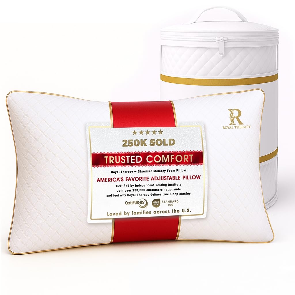 Royal Therapy King Shredded Memory Foam Bed Pillow – Adjustable Memory Foam Pillow for Sleeping, Firm Pillow for Neck & Shoulder Support, Breathable for Back, Stomach, Side Sleepers