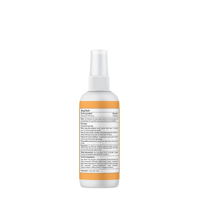 ATTITUDE Hand Sanitizer Spray, EWG Verified, Kills Germs & Bacteria, Vegan & Plant-Based, Safe for Adults & Kids, Orange Blossom & Eucalyptus Scent, 3.38 Fl Oz (Pack of 6) (Spray Bottle)
