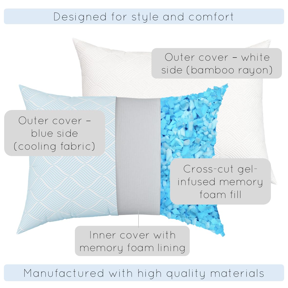 pillosophy Original Adjustable Loft Pillow • Gel-Infused Shredded Memory Foam Fill • Dual-Sided Washable Cooling Cover • Perfect for Back, Side, Stomach Sleepers (Queen Size, 1-pack)