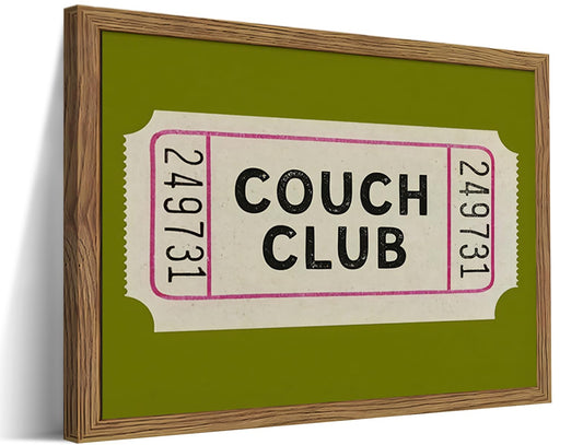 Vintage Framed Wall Art, Couch Club Ticket Canvas Wall Decor Painting, Retro Green Minimalist Quote Poster Print Picture for Living Room Bathroom Home Decor 12x16 Inch