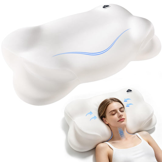Mellow Cloud Pillow (2026 Upgraded) – Ergonomic Cervical Support Pillow, Dual-Sided Firmness for Neck Alignment, Breathable Memory Foam with Washable Cover for Side/Back Sleepers, Queen Size