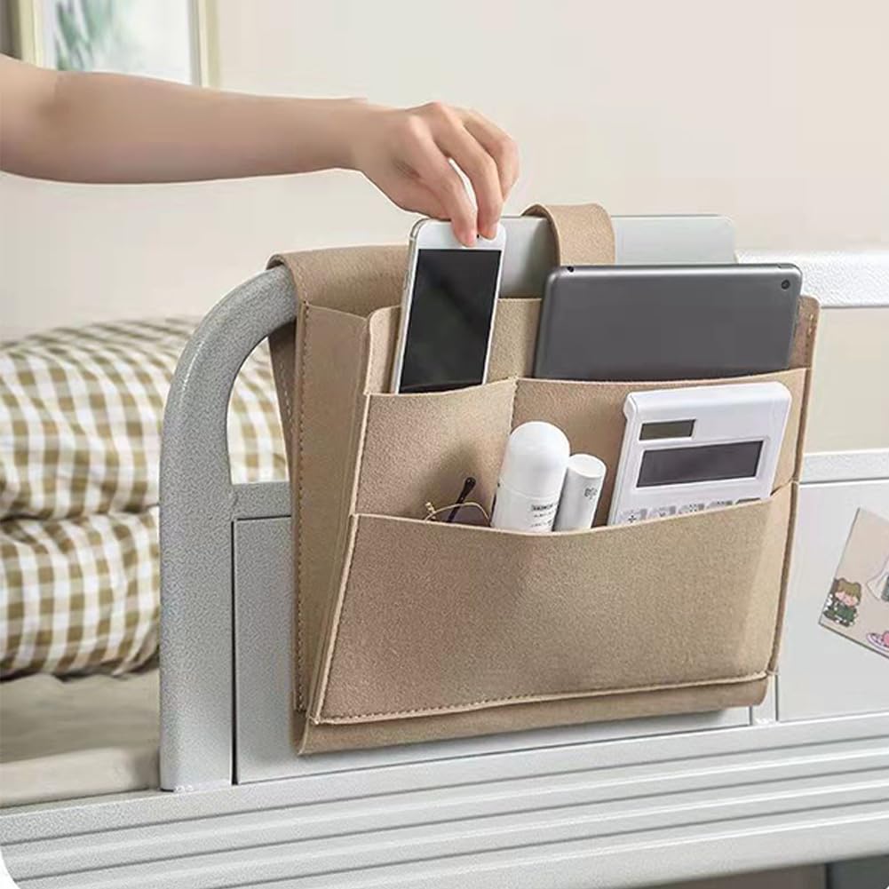 ORIMIDA Felt Bedside Caddy, Large Bed Storage Organizer Hanging Bag Holder with Cord Slit,Magazine Book Phone and Remote Caddy for Bed Home Dorm Sofa,Bedside Pouch