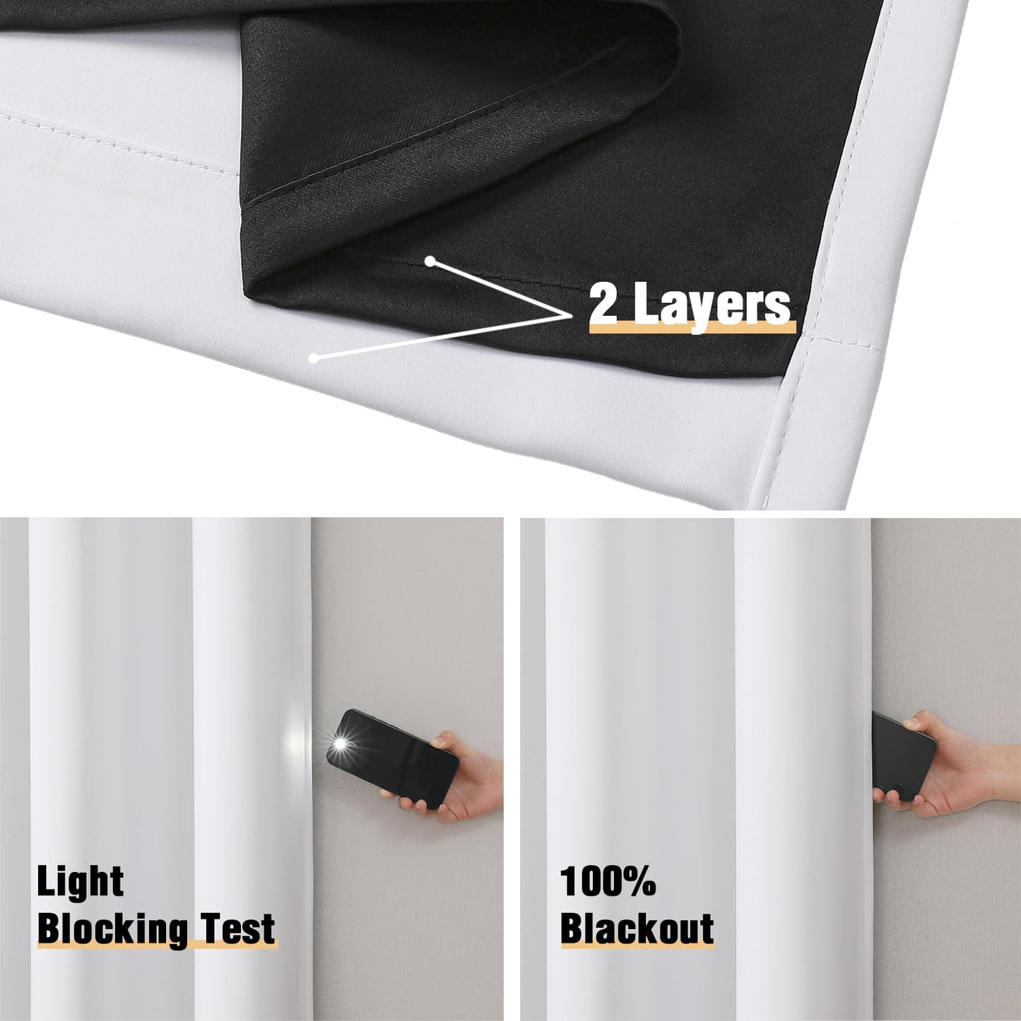 ChrisDowa White 100% Blackout Curtains 102 inch Long for Bedroom with Black Liner, 2 Thick Layers Total Blackout Thermal Insulated Grommet Window Curtains 2 Panels Set (Pure White, 52 x 102 Inch)