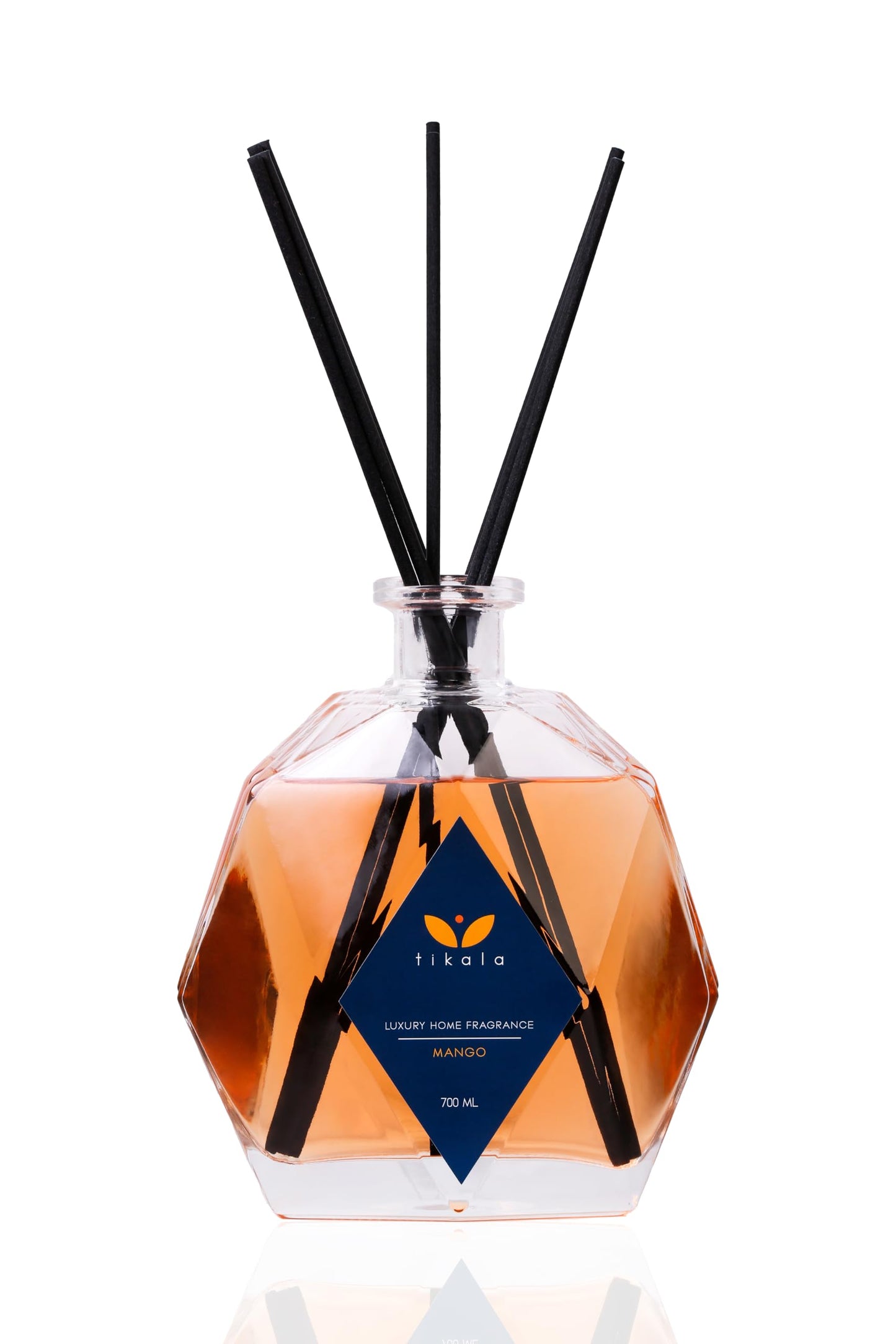 Tikala Luxury Reed Diffuser with Mango Scent – Crystal Glass Bottle – Home Fragrance for Living Room, Bathroom & Office – 23.67 fl oz (700 ml)