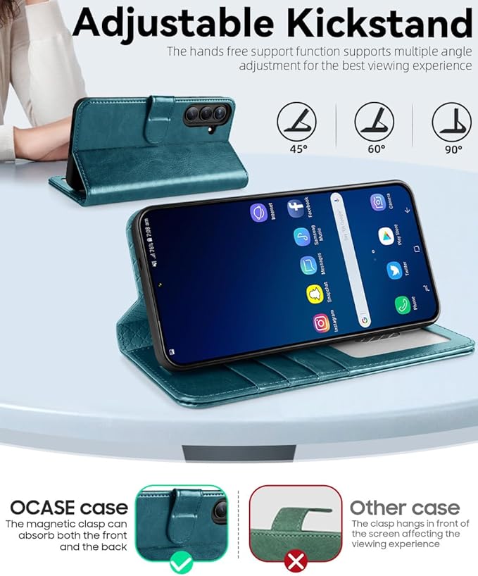 OCASE Compatible with Galaxy S25 Plus Wallet Case, PU Leather Flip Folio Case with Card Holders RFID Blocking Kickstand [Shockproof TPU Inner Shell] Protective Phone Cover 6.7 Inch 2025, Peacock Blue
