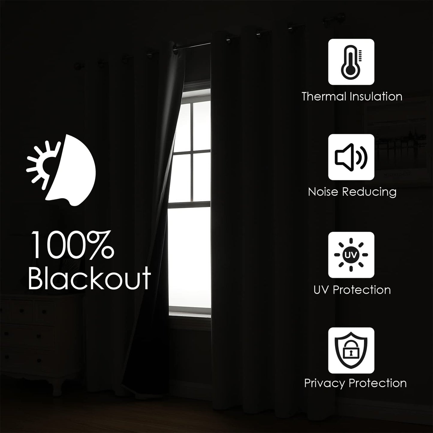 ChrisDowa White 100% Blackout Curtains 102 inch Long for Bedroom with Black Liner, 2 Thick Layers Total Blackout Thermal Insulated Grommet Window Curtains 2 Panels Set (Pure White, 52 x 102 Inch)