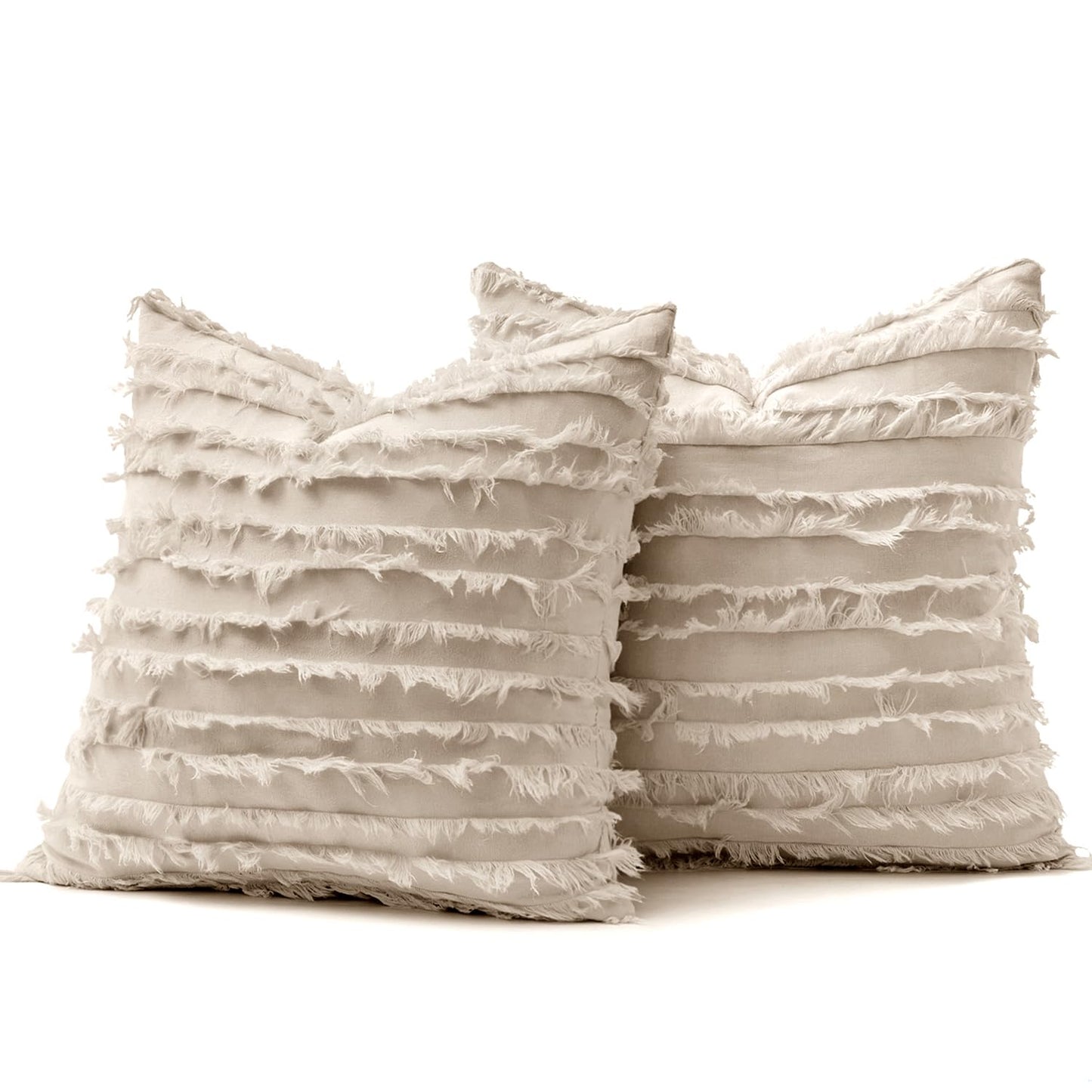 MIULEE Decorative Boho Throw Pillow Covers Set of 2 Spring Neutral Beige Linen Striped Jacquard Pattern Modern Cushion Covers for Sofa Couch Living Room Bedroom 20x20 Inch Home Decor