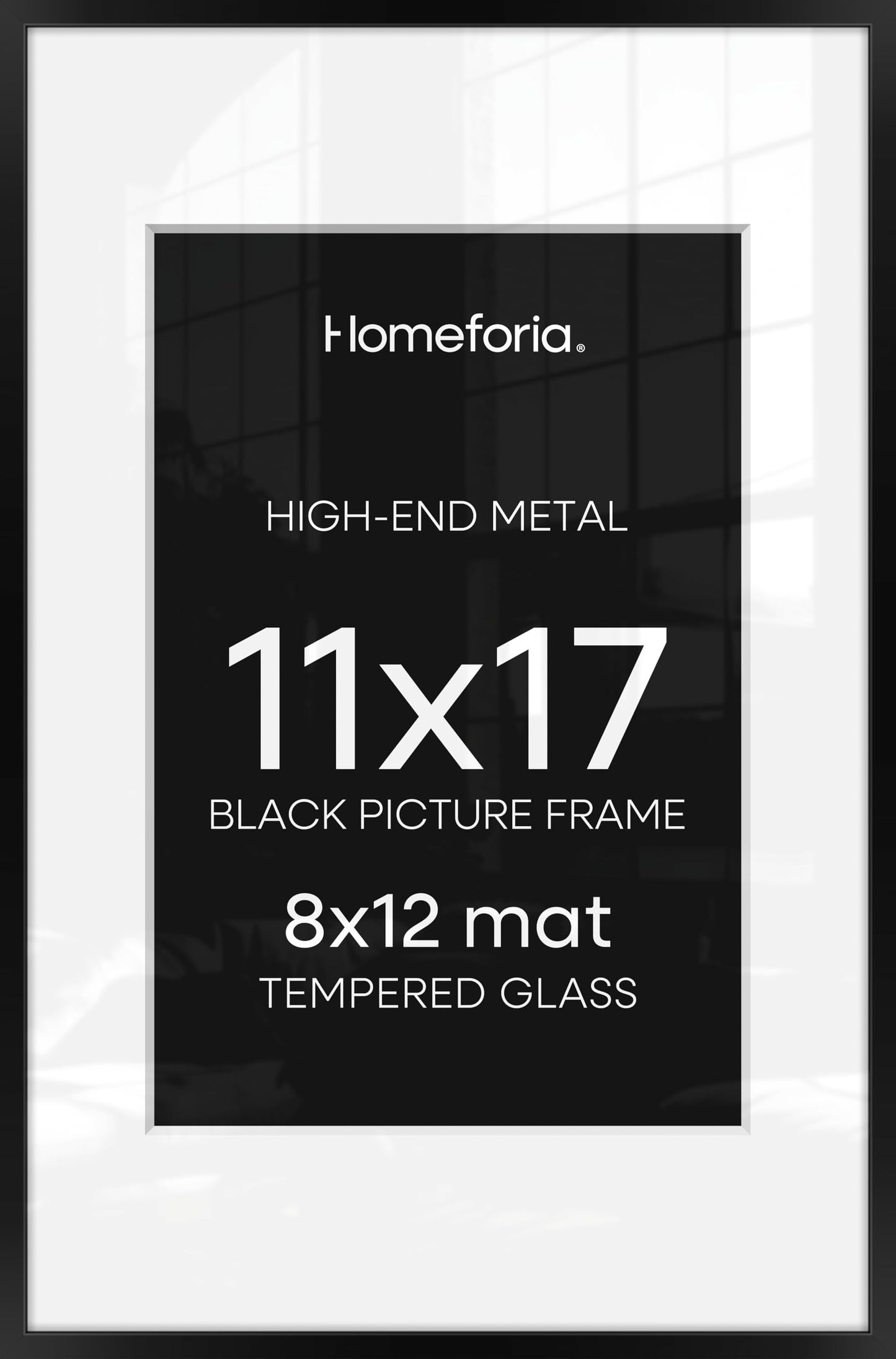 Homeforia 11 x 17 Picture Frame Black, High End Metal 11x17 Poster Frames with Mat 8x12 for Photo, 11 x 17 Black Frame Matted to 8 x 12 inch Print, 17x11 Thin Frame, Tempered Glass, Wall Kit, Set of 1