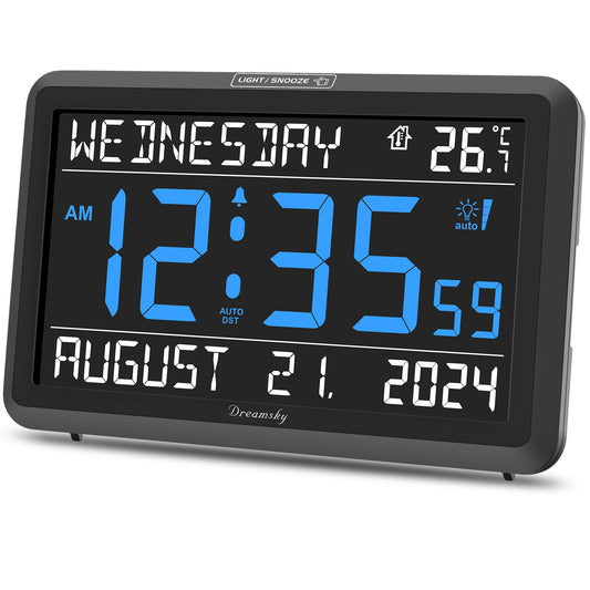 DreamSky Large Digital Clock with Date and Day of Week for Seniors