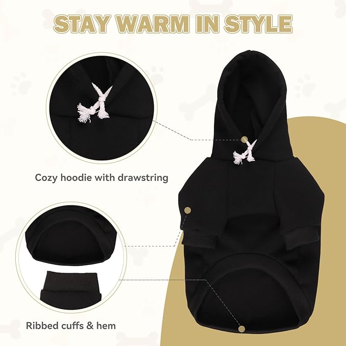 Dog Sweaters,Dog Hoodie,Cozy Fleece Interior Sweatshirt with Hood & Pocket,Leash Hole,Pet Clothes Sweater for Small,Medium,and Large Dogs,Black&2XL