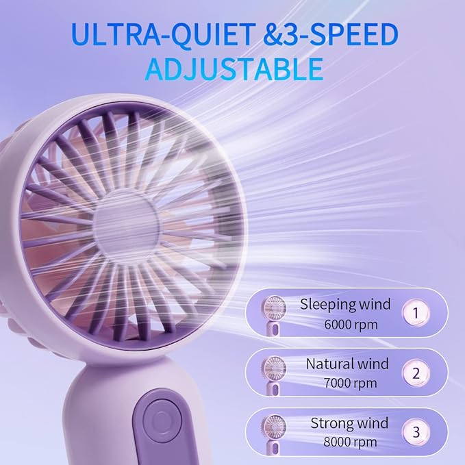 Mini Portable Fan 3 Pack, Cute Handheld Battery Operated Lightweight Small Personal Fans with 3 Speeds and USB Rechargeable Eyelash Fan for Stylish Girl Kids Women Men Office Outdoor Travel Camping