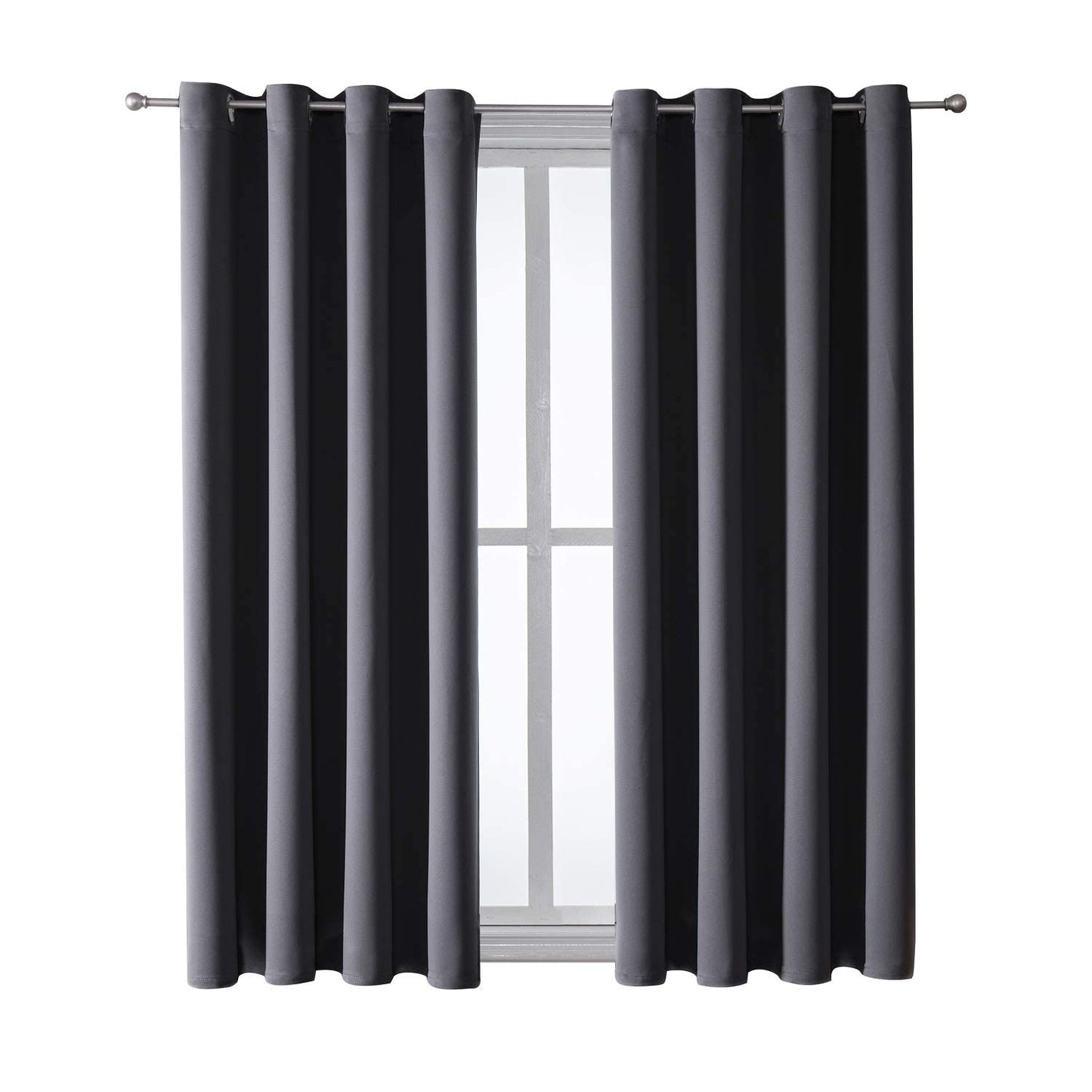 ChrisDowa Grommet Blackout Curtains for Bedroom and Living Room - 2 Panels Set Thermal Insulated Room Darkening Curtains (Dark Grey, 52W x 63L)