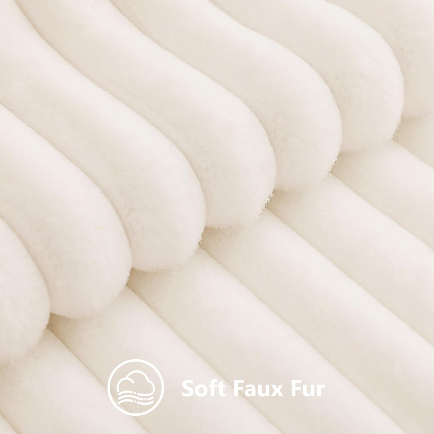 decorUhome Summer Cozy Faux Fur Throw Pillow Covers 12x20 Set of 2 Decorative Soft Plush Striped Lumbar Modern Farmhouse Boho Couch Pillow Cases with Velvet Back for Sofa Bed Living Room, Cream White