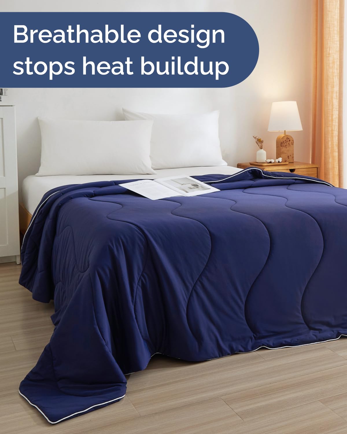 Cooling Comforter Full/Queen Size - Cooling Blanket for Hot Sleepers and Night Sweats - Summer Comforter for Full & Queen Size Beds - Soft, Comfy, Breathable Cold Blanket for Sleeping - 90x90 (Navy)