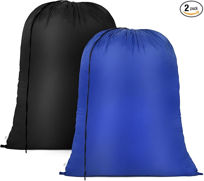OTraki 2pcs Laundry Bags 24x32 inch Drawstring Closure Laundry Hamper Liner Dirty Clothes Bag Heavy Duty Bag Machine Washable organizer Bag Travel Camp Home College Dorm Black & Blue