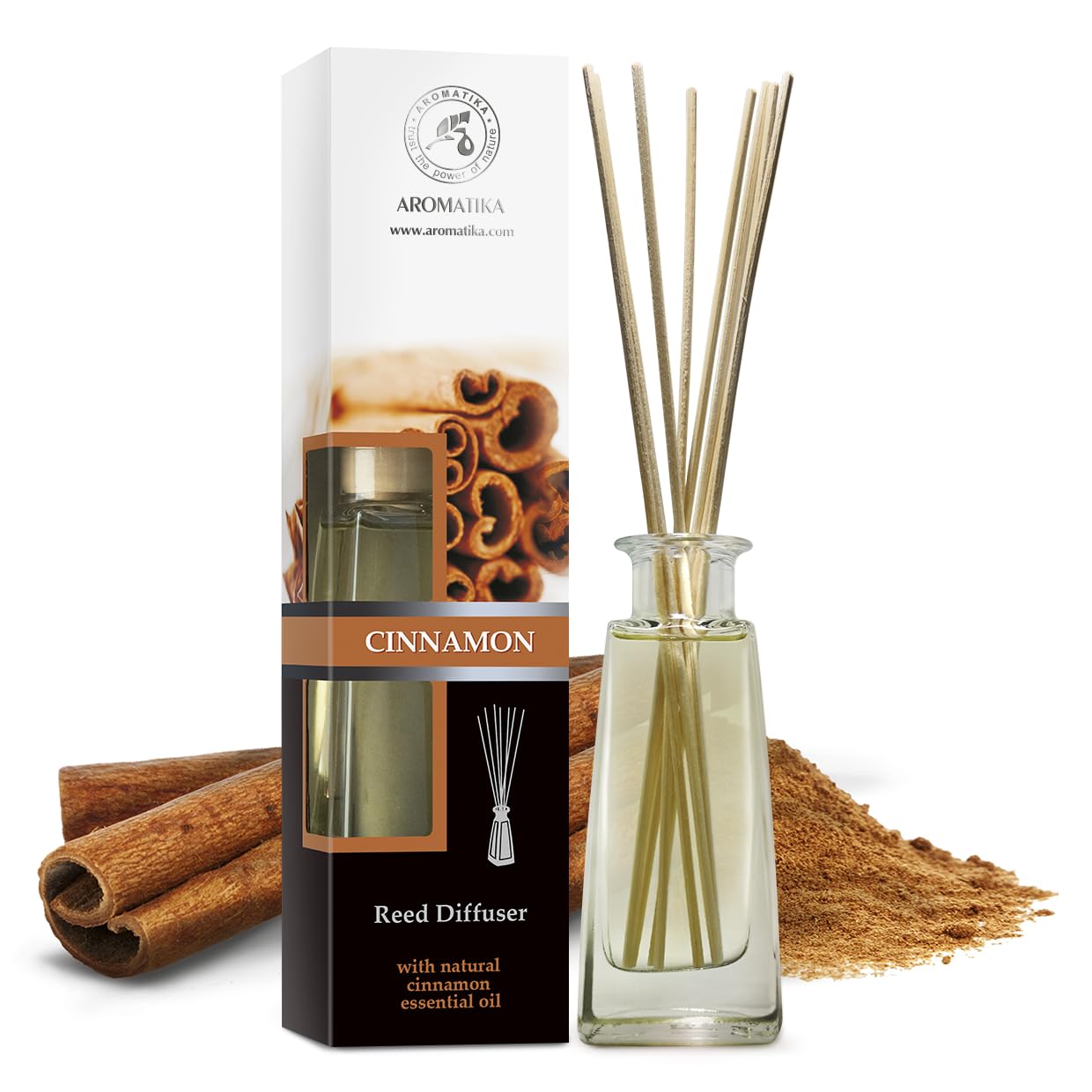 Reed Diffuser Cinnamon 3.4 Fl Oz(100ml) - Room Diffuser with Cinnamon Essential Oil - Home Fragrance - Aromatherapy Air Freshener - Oil Diffuser - Scented - Cinnamon Aroma