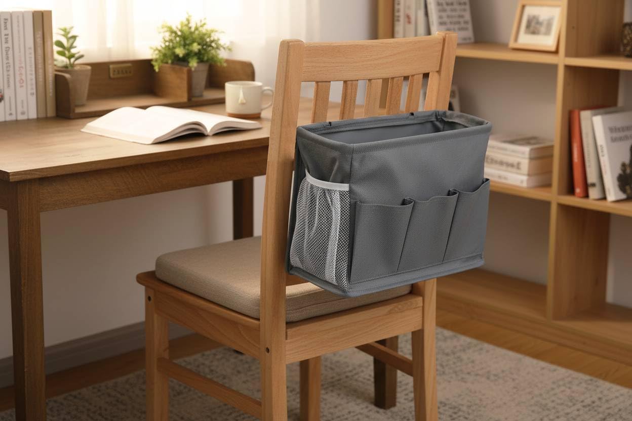 Pomodee Bedside Caddy 6 Pockets Bottle Holder Dorm Hospital Bunk Bed Storage Gray