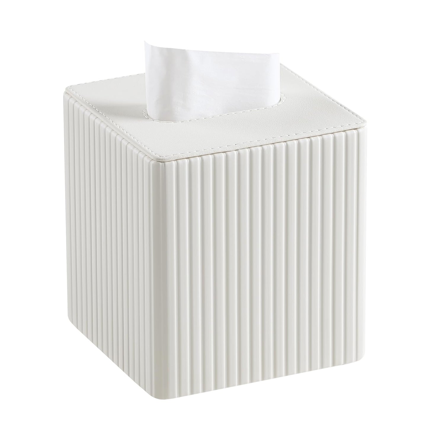 MEIBOOCH PU Leather Tissue Box Cover Square Tissue Box Holder with Magnetic Closure (Ivory)