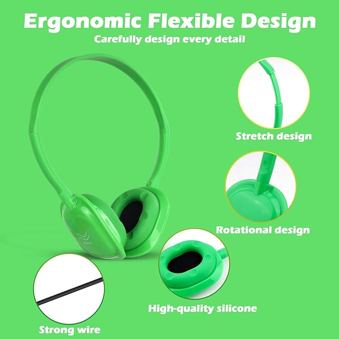 Bulk Headphones 30 Pack for Classroom School Kids, Wholesale Wired Adjustable Headphones Earphones for Students Schools Libraries Museums 3.5mm Jack Multi Color