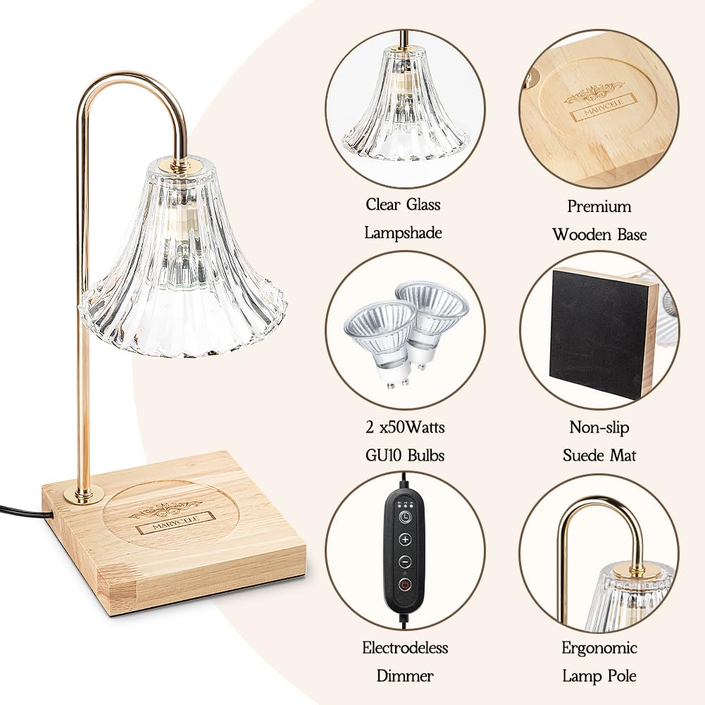 Marycele Candle Warmer Lamp with Timer, Candle Wax Warmer Flower Lamp Dimmable, Birthday Day Gifts for Mom Women, Home Fragrance Accessories for Dorm Room Decor
