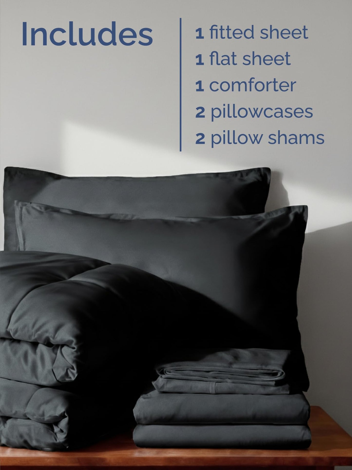 Full Comforter Set Black - Bed in a Bag Queen Size 7 Pieces - Down Alternative Duvet Insert - Soft, Lightweight Comforter Bedding Set with Flat Sheet, Fitted Sheet, Pillowcases & Shams for All Seasons