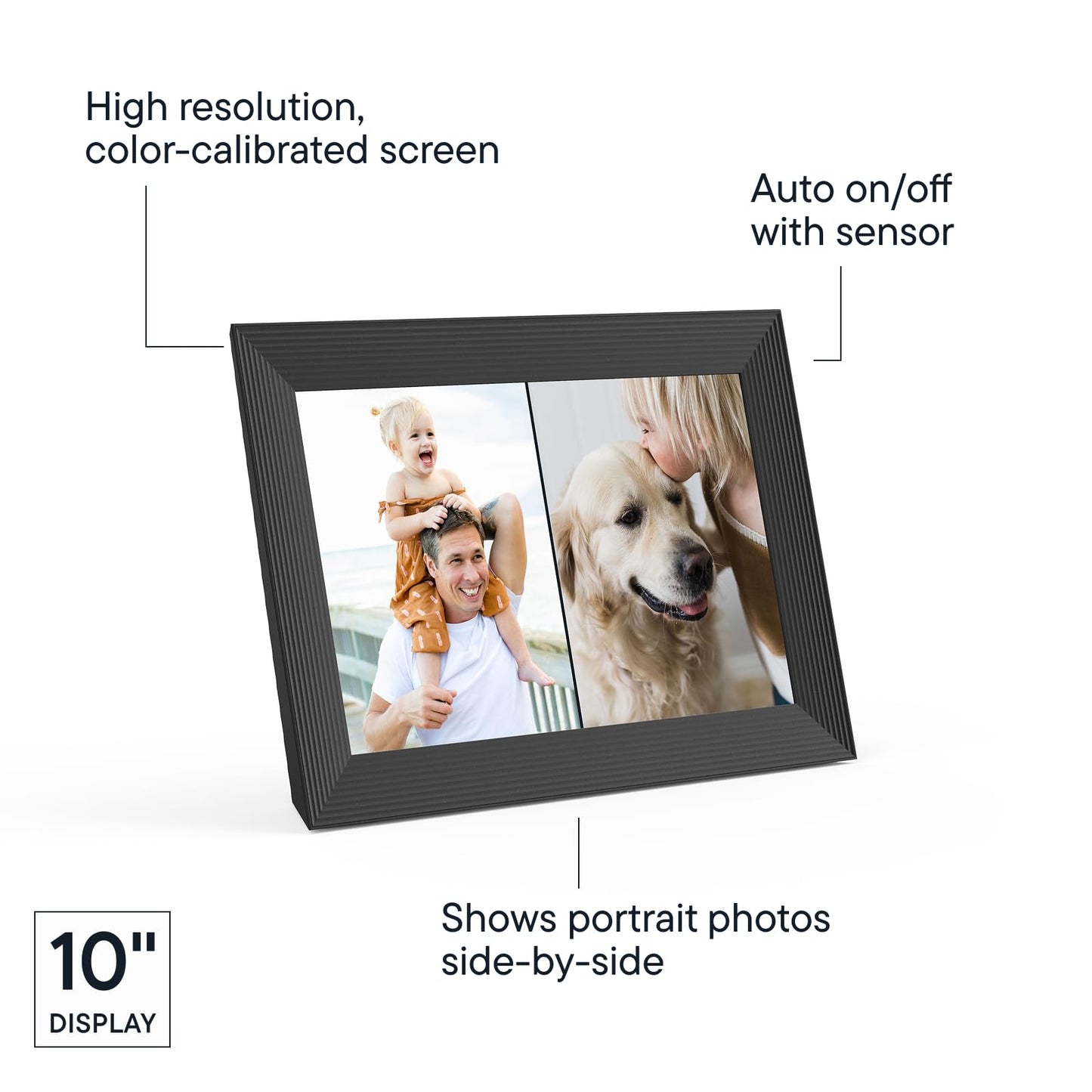Aura 10" HD WiFi Digital Picture Frame – Free Unlimited Cloud Storage – Send Photos from Phone – No Subscription – Auto On/Off – Gift for Parents & Grandparents (Black, 10")