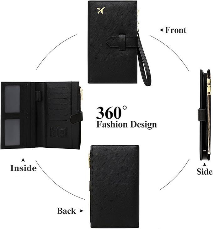 Waterproof Family Passport Organizer with RFID Blocking Genuine Leather Document Holder Card Slots Travel Wallet for Women Men Black (Blue)