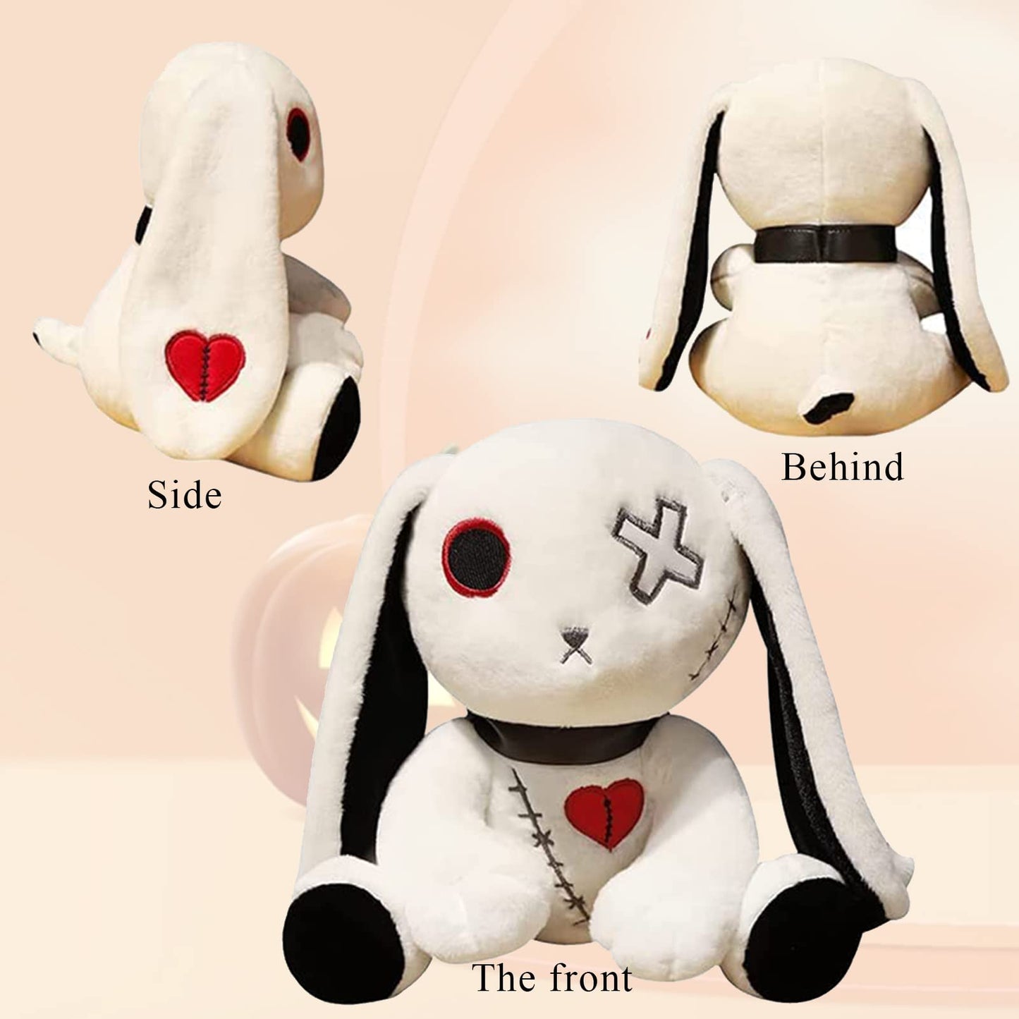LVQING Christmas Bunny Stuffed Toys, Halloween Scary Rabbit Stuffed Animal Long Ears Standing Toy, Suitable for Fans Easter Christmas Birthday Gift (White)