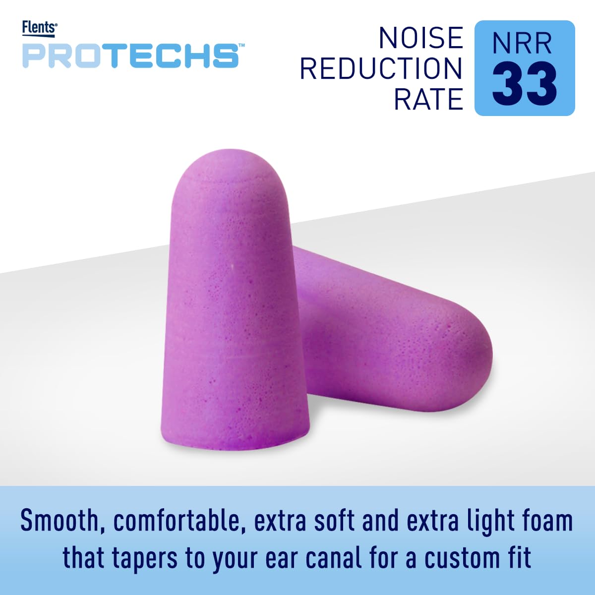 Flents Protechs Foam Ear Plugs, 70 Pair for Sleeping, Snoring, Loud Noise, Traveling, Concerts, Construction, Studying, Work, Shooting, NRR 33, Noise Cancelling, Disposable Purple, Made in the USA